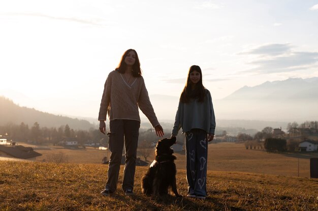 full shot family silhouette in nature