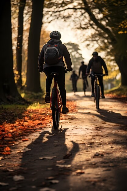 Full shot friends on bicycles outdoors