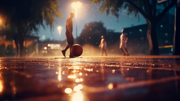 Free photo full shot friends playing basketball