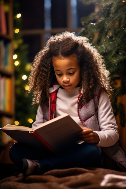 Full shot girl reading book