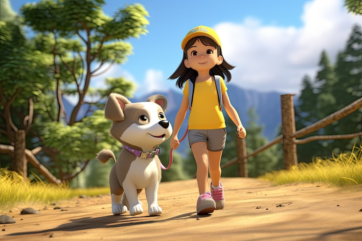 Free Photo full shot girl with dog outdoors
