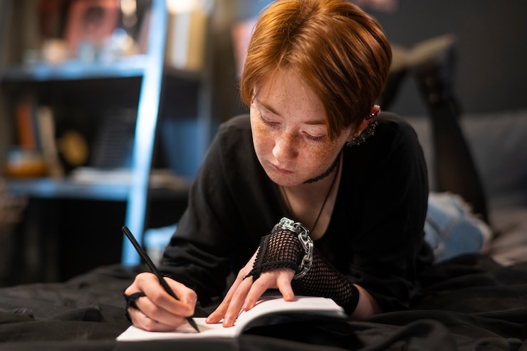 無料Photo ノートに書くフルショットの女の子