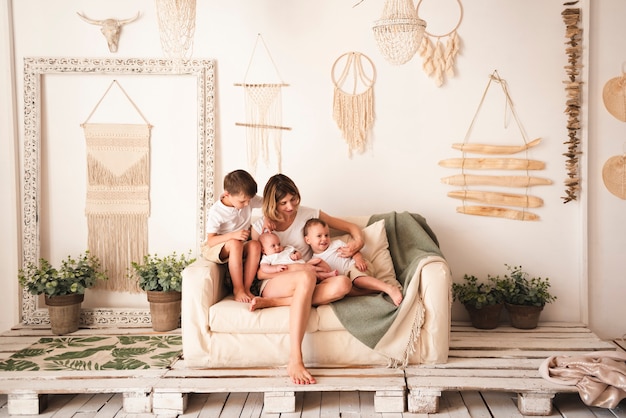 Full shot of happy family indoors