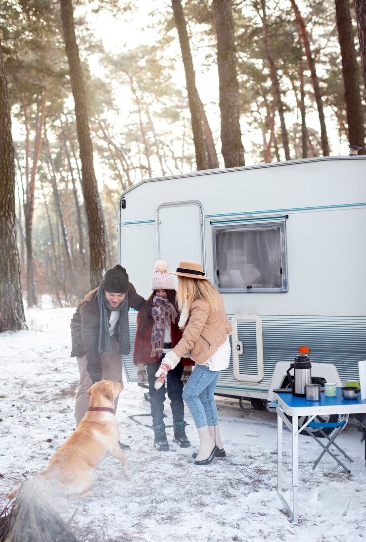 Free Photo full shot happy family with dog