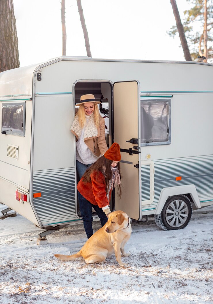 Free Photo full shot happy family with dog