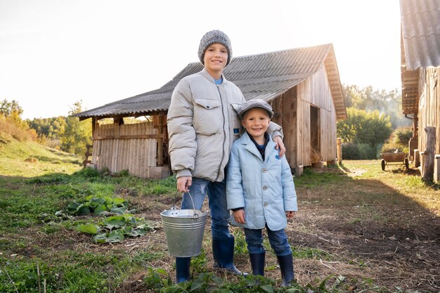 Full shot happy kids countryside