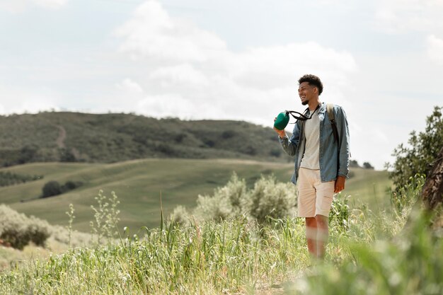 Full shot happy man outdoors