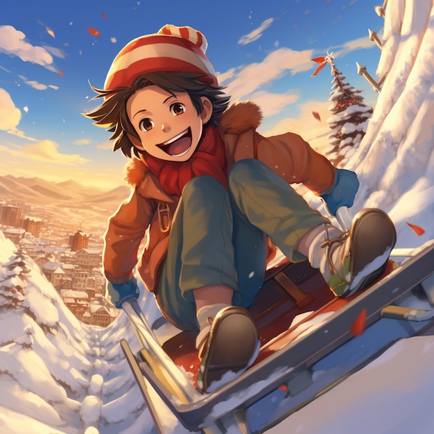 Full shot kid having fun winter season