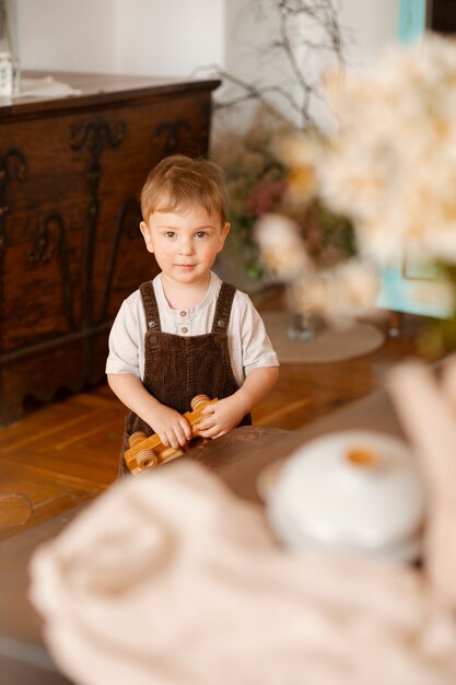 Full shot kid living at farmhouse