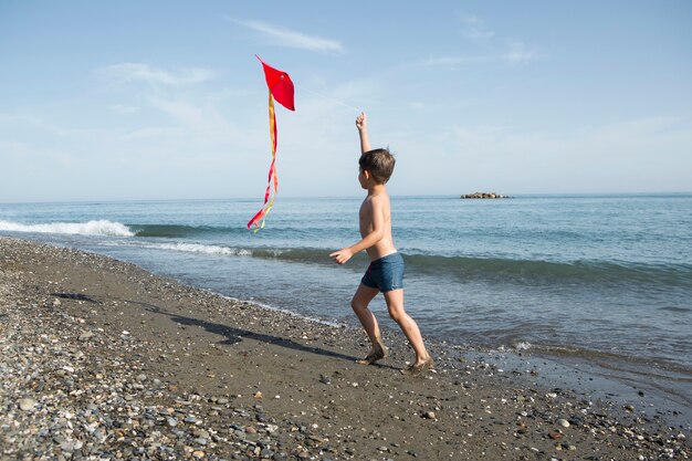凧で遊ぶフルショットの子供