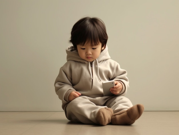 Full shot kid using smartphone indoors