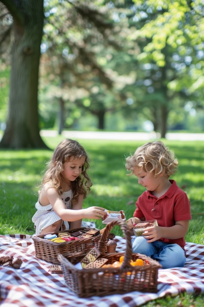 Free photo full shot kids enjoying picnic day