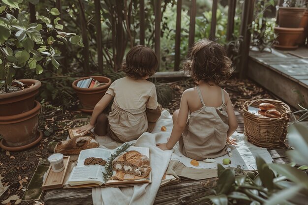 Full shot kids enjoying picnic day