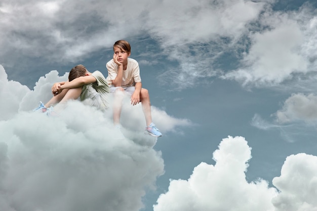 Full Shot: Kids Thinking on Clouds – Free Stock Photo