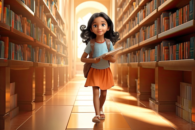 도서관에서 작은 소녀를 찍은 사진
