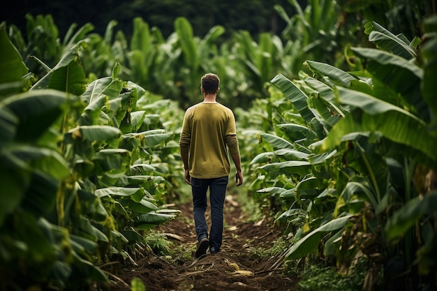 Free photo full shot man and banana trees