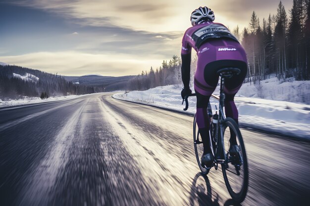 屋外で自転車に乗ったフルショットの男