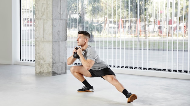 Full shot man doing lunges