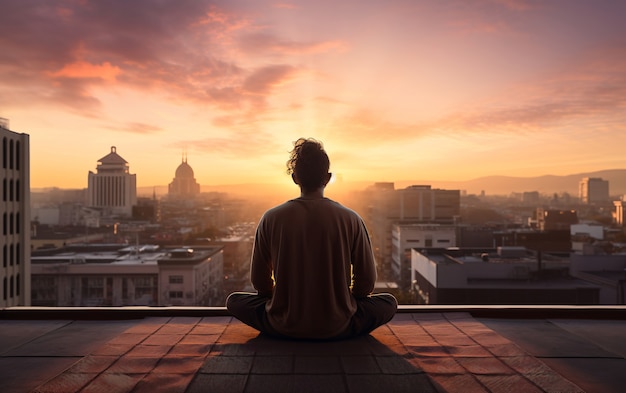 Free photo full shot man doing yoga