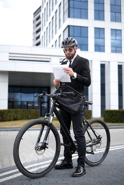 Full shot man holding documents