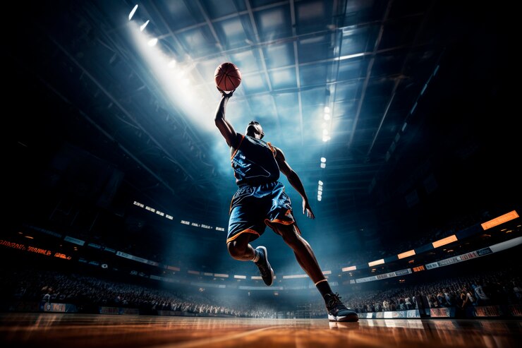 Free Photo full shot man playing basketball