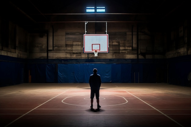 Free photo full shot man playing basketball