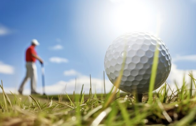 Full shot man playing golf in nature