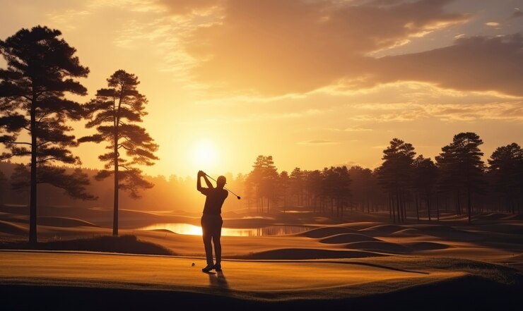 Full shot  man playing golf