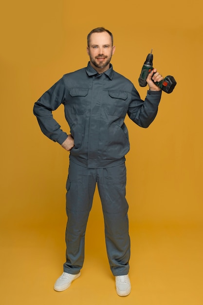 Full shot man posing in studio