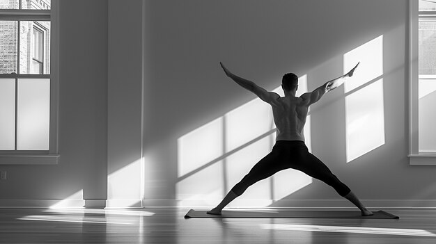 Full shot man practicing yoga