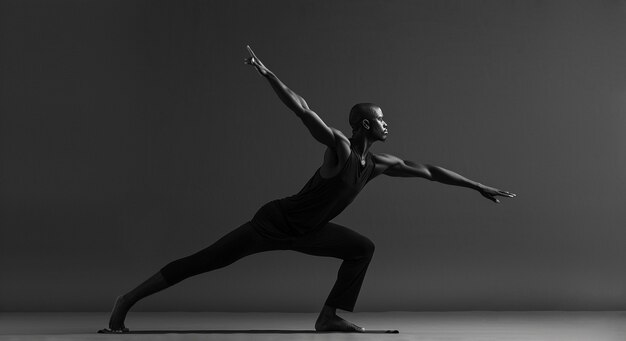 Full shot man practicing yoga