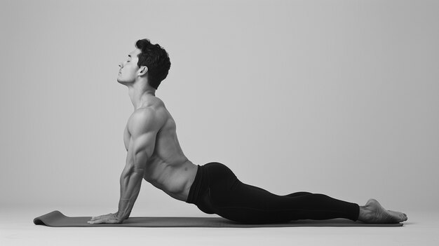 Полный человек практикует йогу.