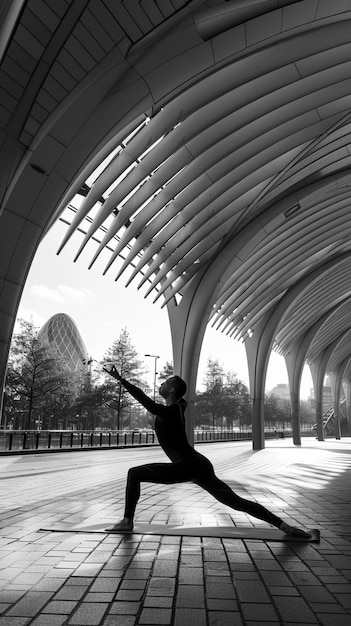 Full shot man practising yoga