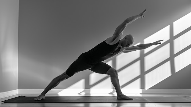 Full shot man practising yoga