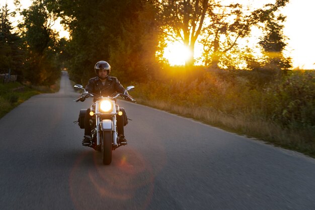 Full shot man riding a motorbike