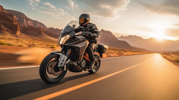 Full shot man riding motorcycle  outdoors