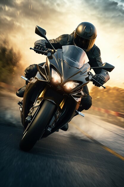 Полный снимок мужчины на мотоцикле на открытом воздухе