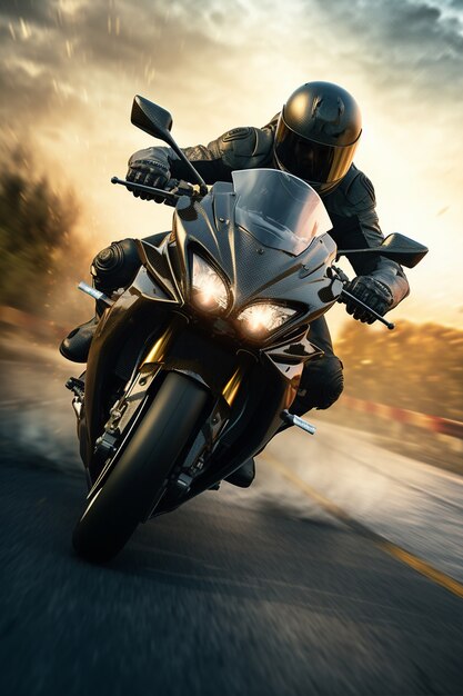 Full shot man riding motorcycle  outdoors