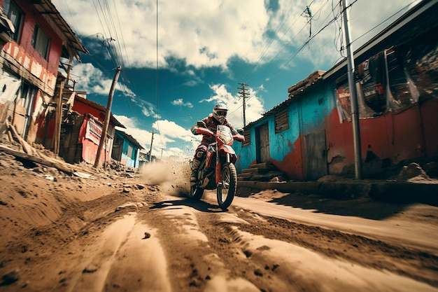 Free photo full shot man riding motorcycle  outdoors