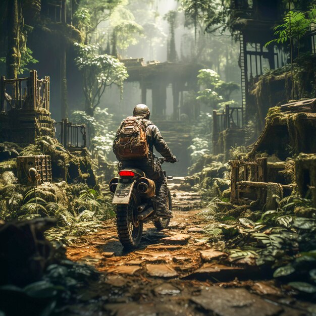 Full shot man riding motorcycle  outdoors