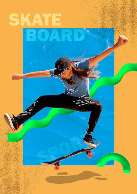 Foto gratuita uomo pieno del colpo su skateboard