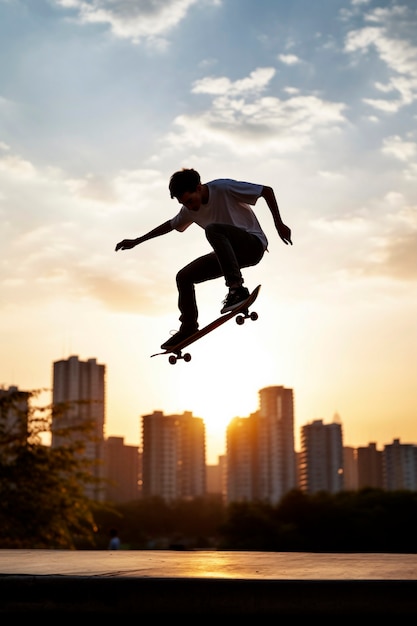 Foto gratuita uomo a tutto tondo sullo skateboard