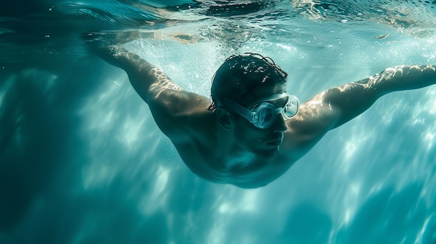 フルショットの男性水泳