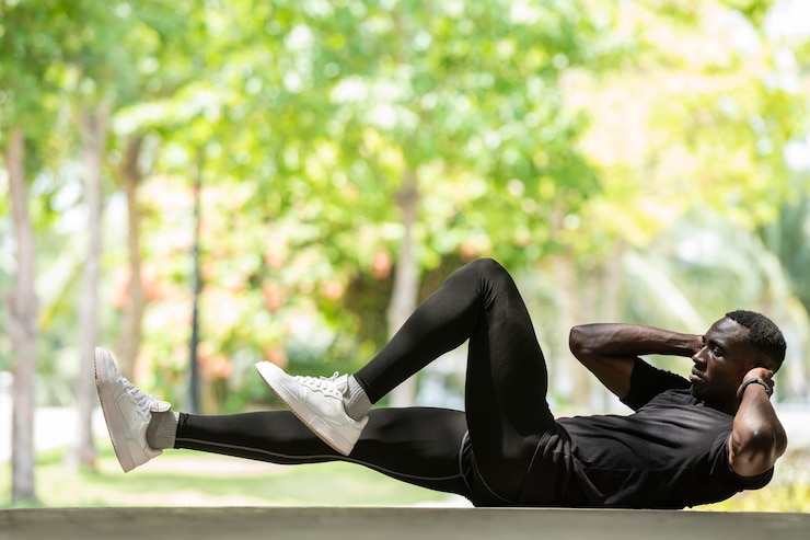 Free Photo full shot man training outdoors