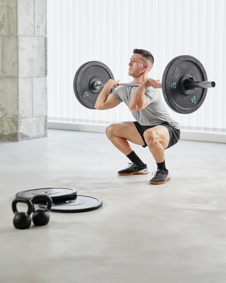 Free Photo full shot man training with weights