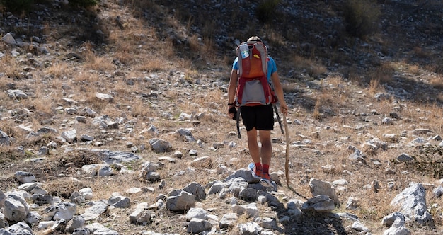 Free photo full shot man traveling in nature