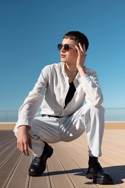 Full shot man wearing chain necklace