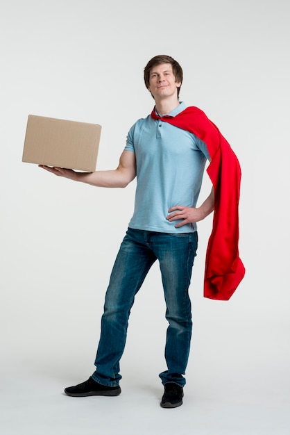 Full shot man wearing red cape