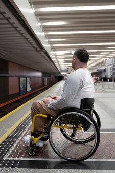 Full shot man in wheelchair waiting