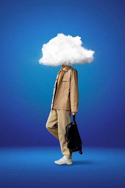 Full shot man with cloud-shaped head